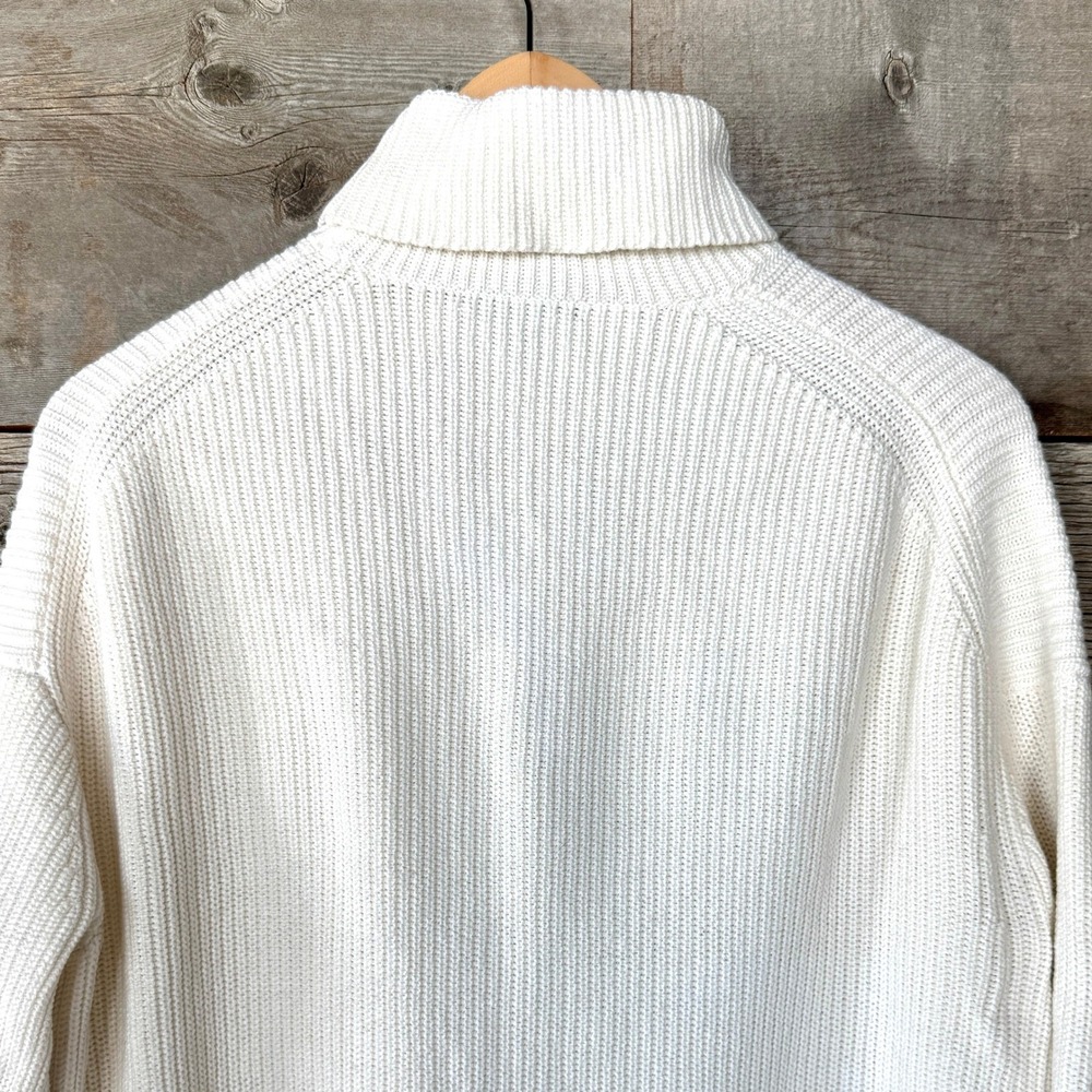 J. Crew Womens Cotton Cashmere Ribbed Turtleneck Sweater S Ivory Relaxed Spring‎ - Picture 7 of 13